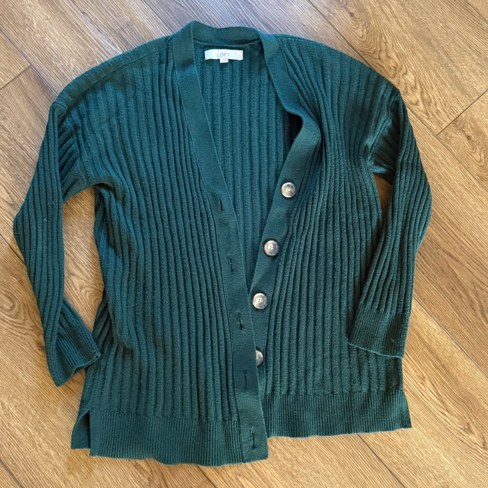 LOFT Forest Green Knit Cardigan
